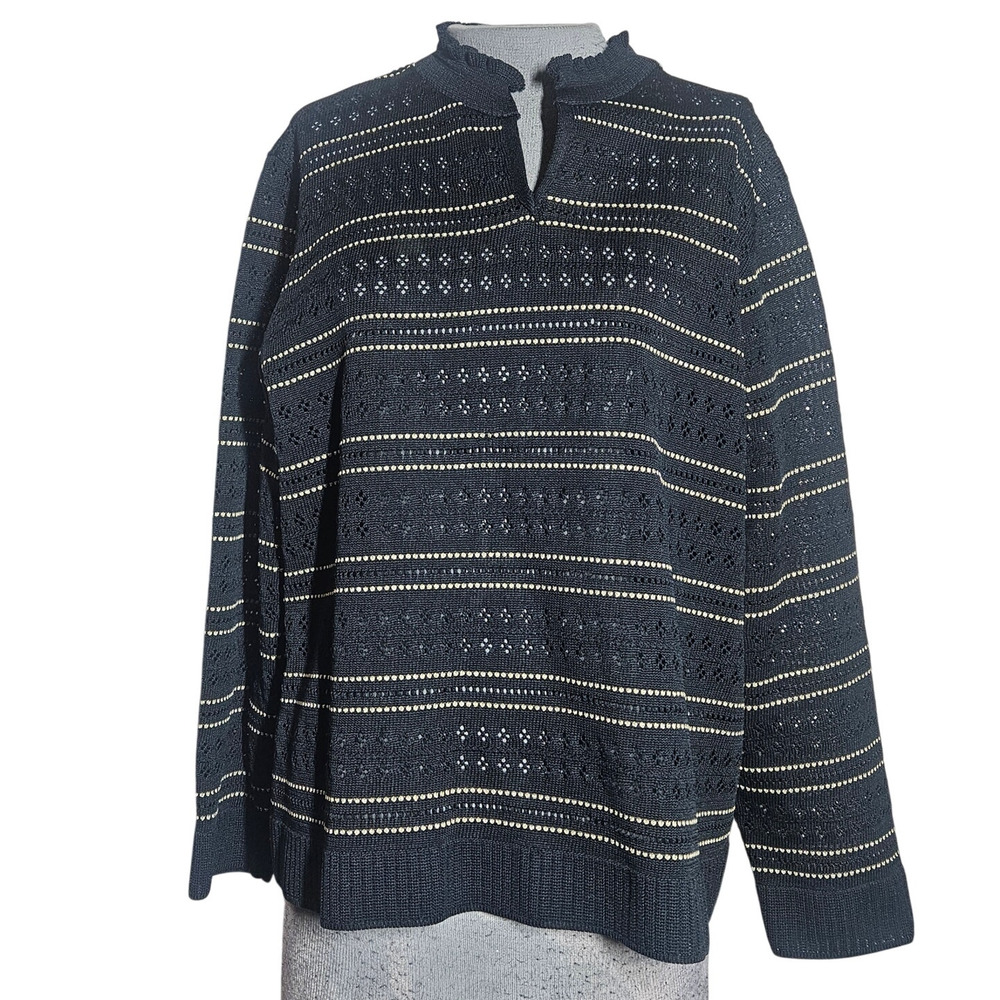 Vintage Open Knit Metallic Stripped Sweater Size XL